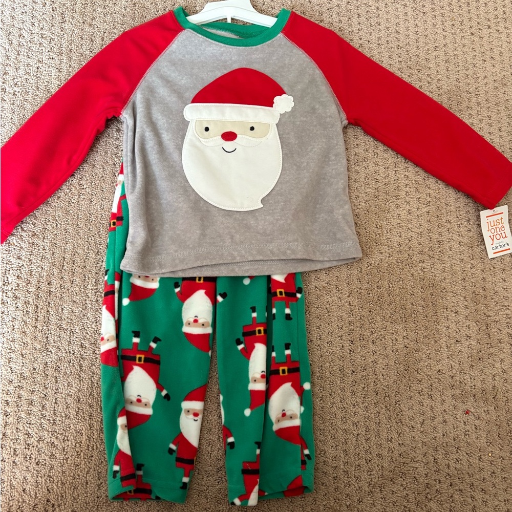 Carter's Santa Pajama Set - Red, Gray, and Green
